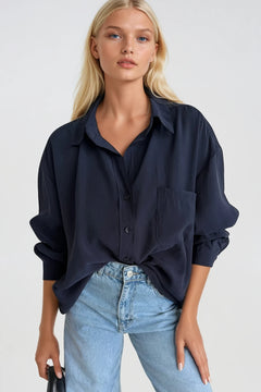 Cep Detay Basic Oversize Gömlek - Lacivert