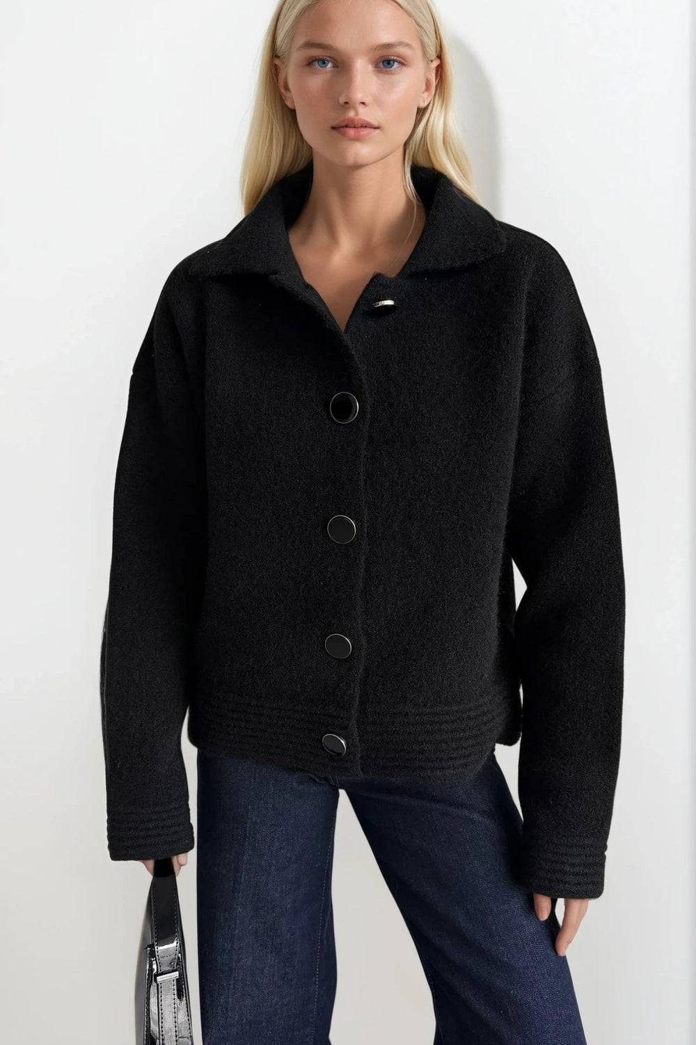 Polo Collar Button Detail Knit Cardigan