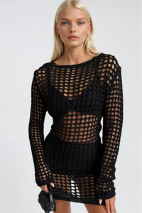 Mesh Detail Transparent Openwork Pareo Dress