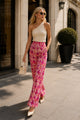 Desenli Saten Pantolon - Pembe