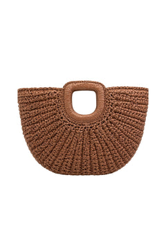 Oval Form Hasır El Çantası - Kahverengi