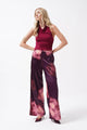 Bel Lastikli Desenli Saten Pantolon - Bordo
