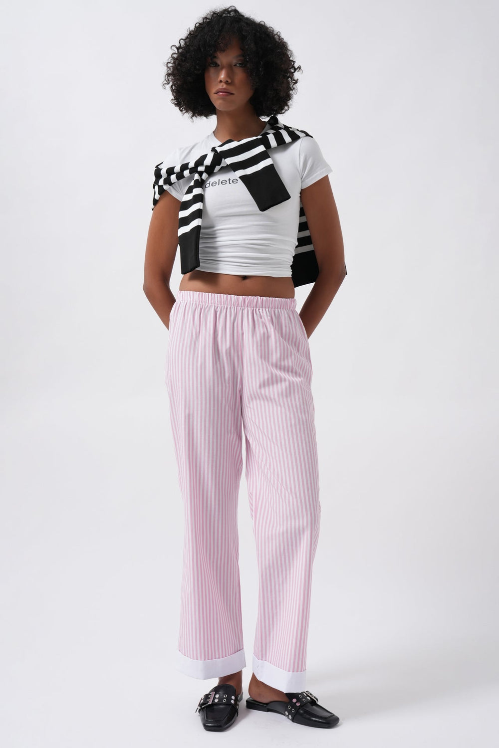 Striped Trousers with Cuff Trim Detail
