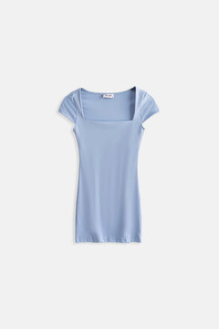 Pencere Detay Mini Dekolte Elbise - Bebe Mavi