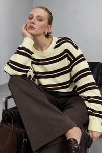 Crew Neck Striped Knit Blouse