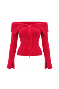 Madonna Collar Zipper Detail Plush Blouse