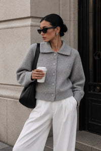 Polo Collar Button Detail Knit Cardigan