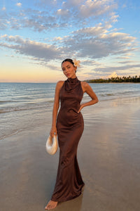 Cowl Neck Maxi Satin Dress