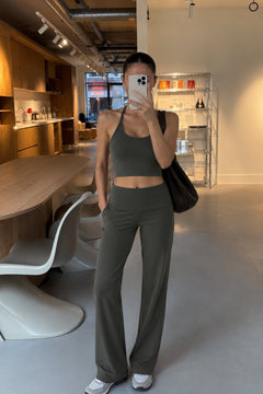 İp Askılı Bluz Wide Leg Pantolon İkili Takım - Haki
