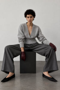 V-Neck Ribbed Waist Knit Sweater