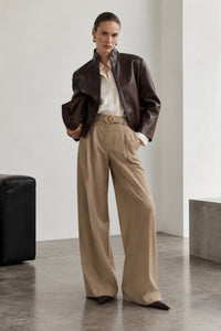 Belted Detail High Waist Pleated Trousers