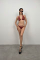 Üçgen Büzgülü Bikini Takım - Kahverengi