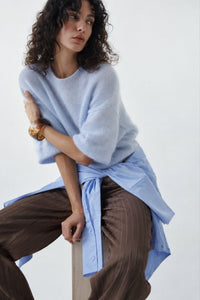 Bisiklet Yaka Oversize Dokulu Bluz