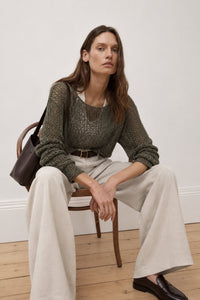 Boat Neck Openwork Knit Blouse