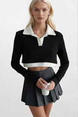 Polo Yaka Garnili Crop Sweatshirt