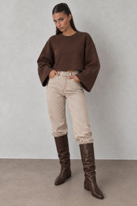 Geniş Kol Bisiklet Yaka Basic Sweatshirt