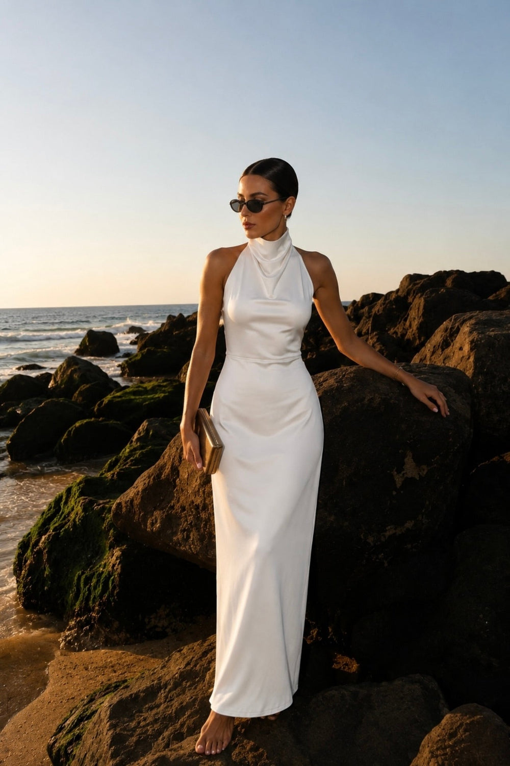 Cowl Neck Maxi Satin Dress