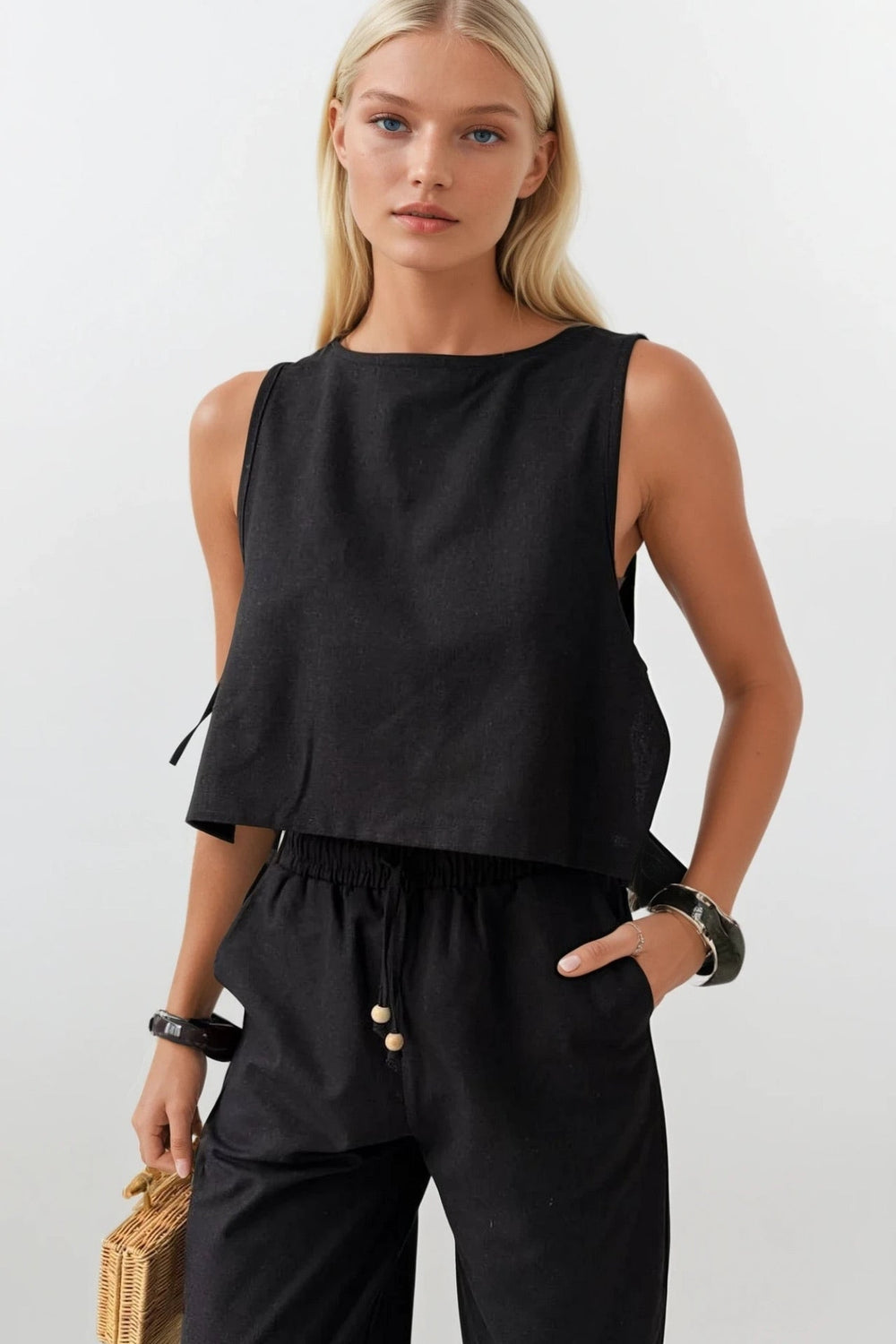 Side Tie Crop Blouse