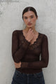 Dantel Detay V Yaka Transparan Bluz - Kahverengi