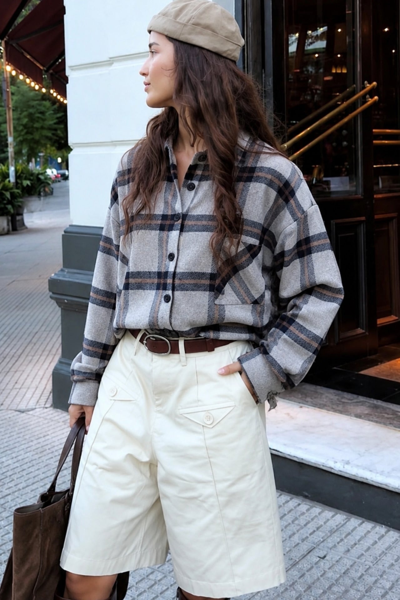 Basic Oversize Ekose Gömlek - Gri