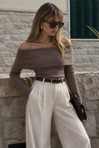 Madonna Neck Long Sleeve Knit Blouse