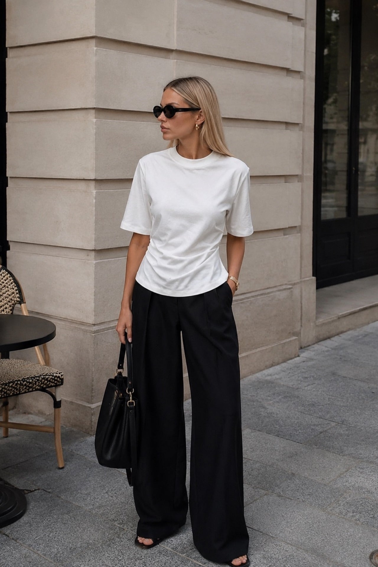 Bel Büzgülü Basic T-Shirt - Beyaz