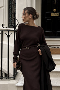 Belt Detail Boat Neck Maxi Knit Dress