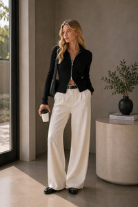 Polo Collar Double Zip Knit Blouse