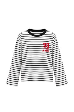 Baskılı Çizgi Detay Basic Sweatshirt - Siyah