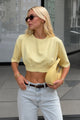Bel Oturtmalı Crop T-Shirt - Sarı