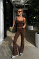 İp Askılı Bluz Wide Leg Pantolon İkili Takım - Kahverengi