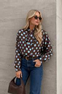 Polka Dot Pattern Scarf Detail Shirt