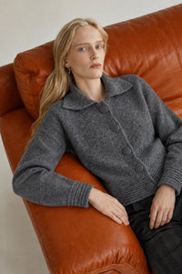 Polo Collar Button Detail Knit Cardigan