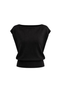Boat Neck Waist-Fitted Sleeveless Knit Blouse
