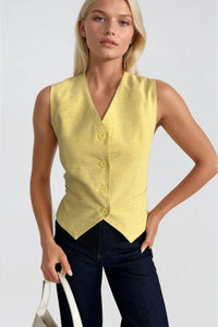 Flat Pocket Buttoned Linen Vest