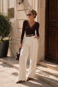 Lace Detail V-Neck Sheer Blouse