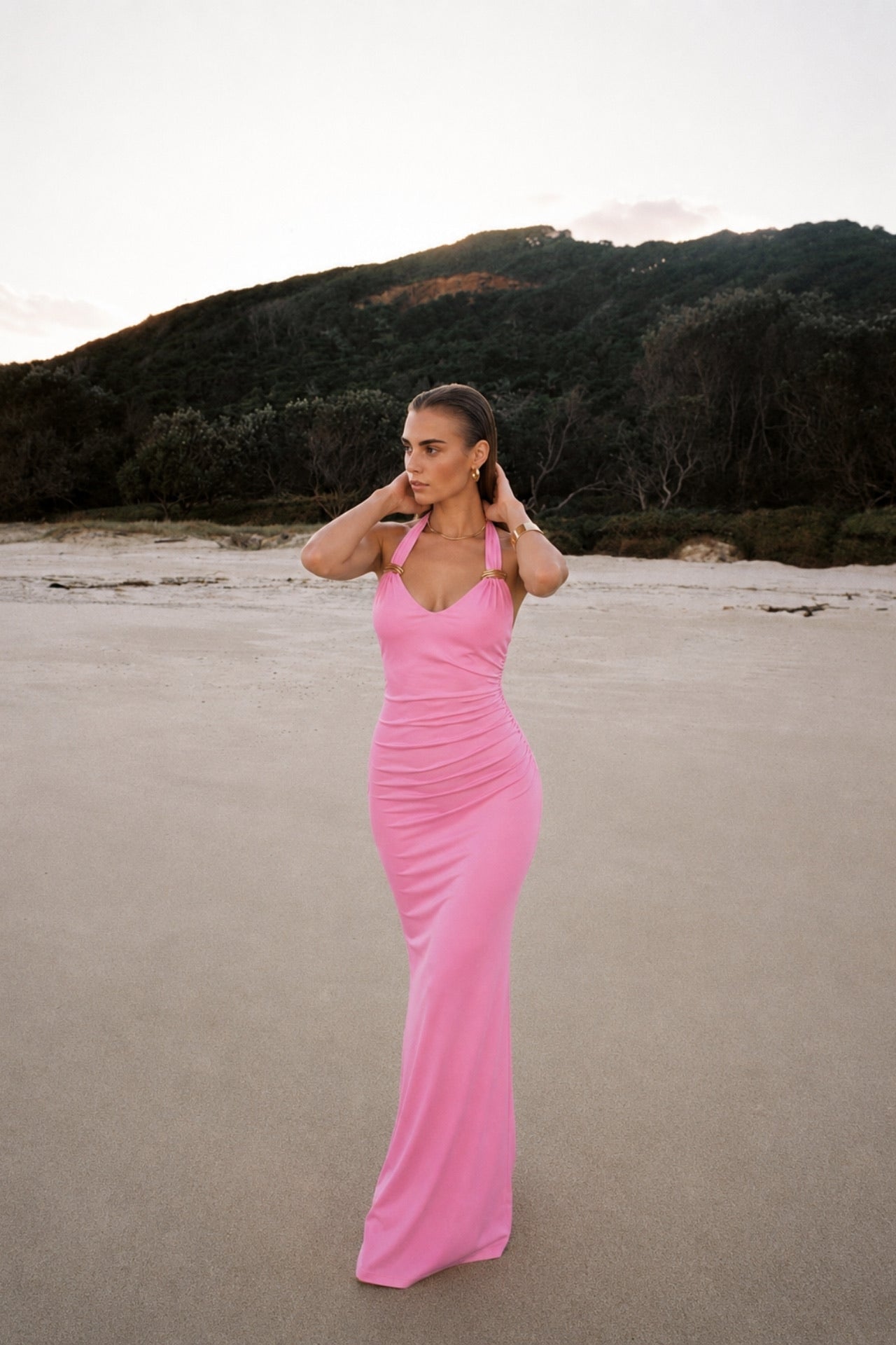 Aksesuar Detay Maxi Elbise - Pembe