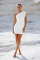 Tek Omuz Büzgülü Mini Elbise - Beyaz