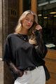 Bisiklet Yaka Kol Dantel Detay Oversize T-Shirt - Siyah