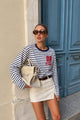 Baskılı Çizgi Detay Basic Sweatshirt - Lacivert