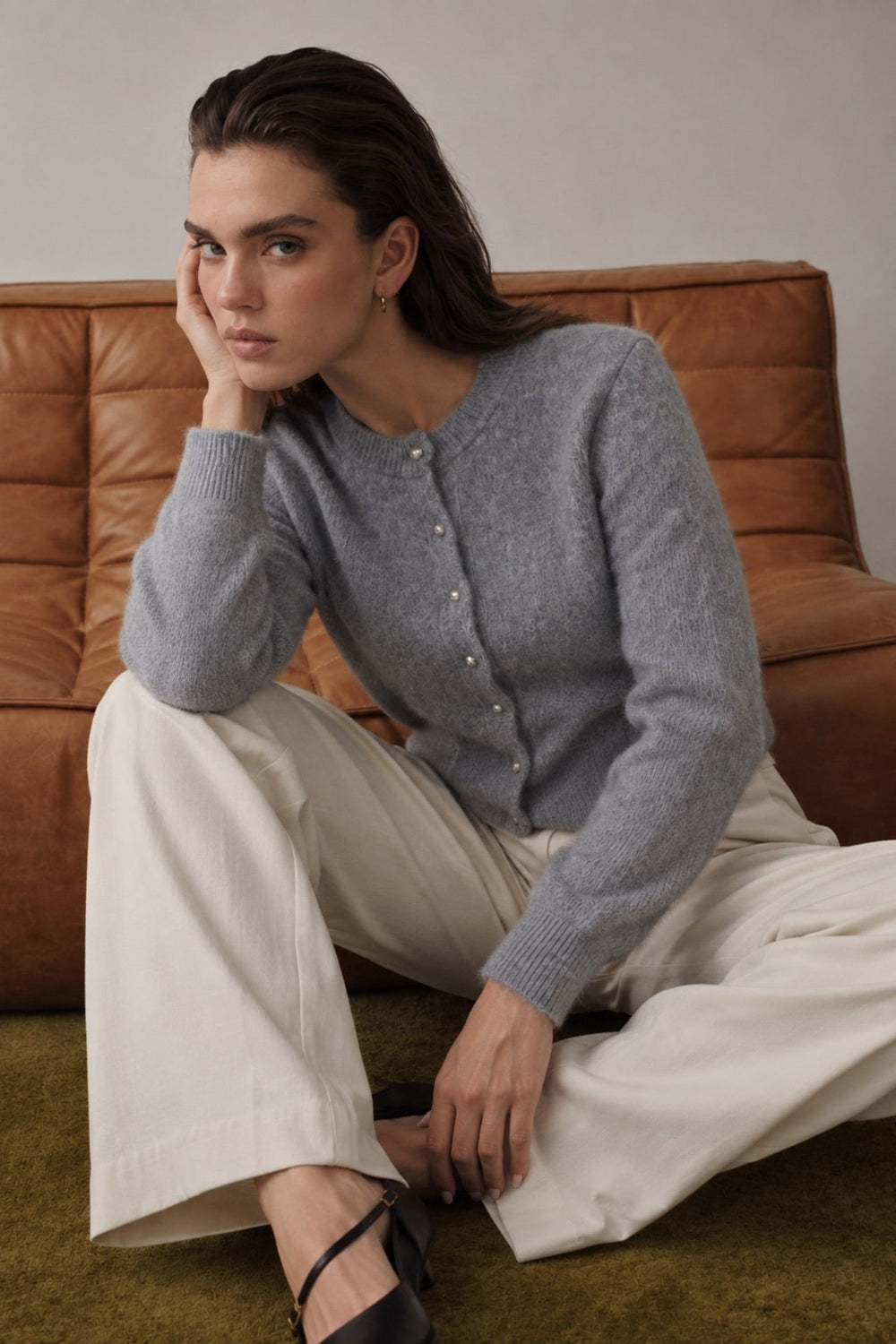 Textured Knit Cardigan with Button Detail