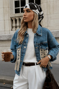 Saçak Detay Denim Ceket