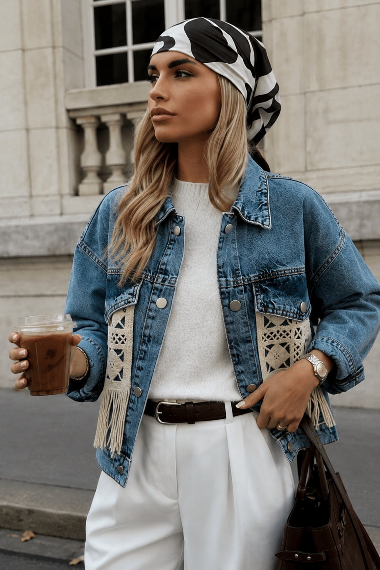 Saçak Detay Denim Ceket - Açık Mavi