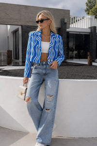 Patterned Crop Blazer Jacket