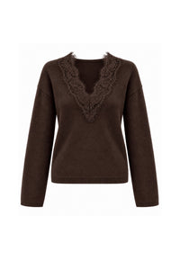 V-Neck Lace Detail Knit Sweater