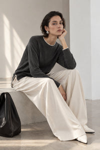 Double Collar Long Sleeve Basic Knit Blouse