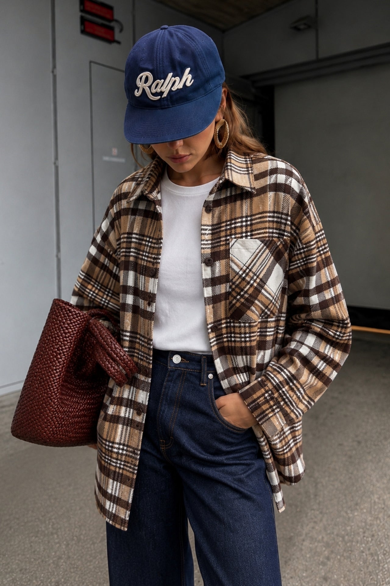 Basic Oversize Ekose Gömlek - Kahverengi