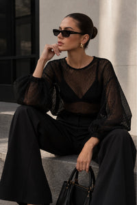 Boat Neck Foil Print Batwing Sleeve Blouse