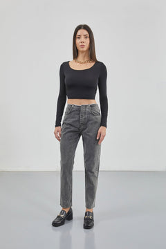 Kare Yaka Crop Top - Siyah
