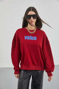 Baskılı Sıfır Yaka Oversize Sweatshirt